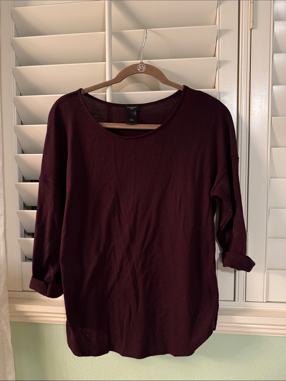 Ann Taylor Wine Scoop Neck Long Sleeve Top